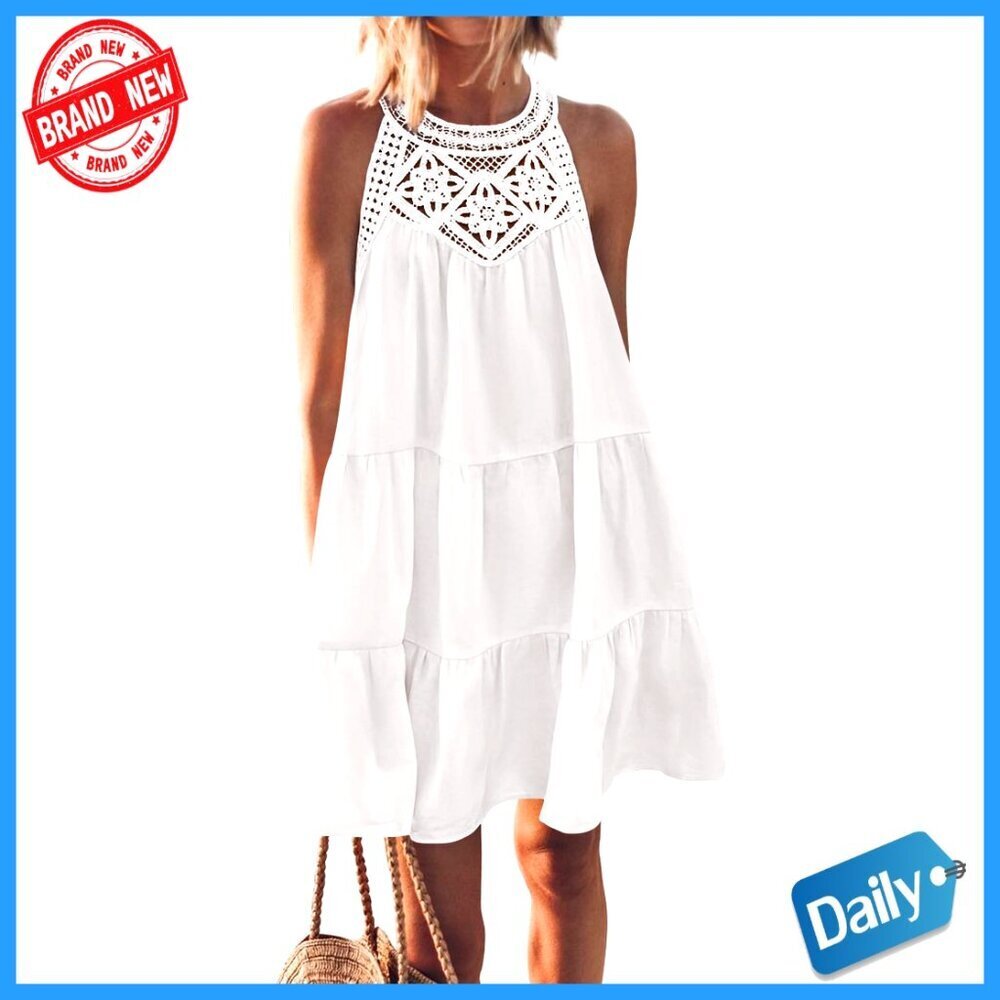 Sleeveless Halter A-Line Mini Dress, Casual Boho Beach Sundress